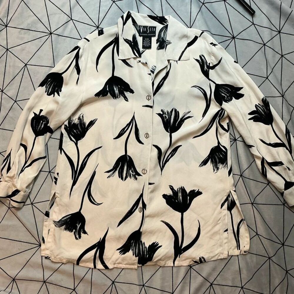 Vintage silk tulip print blouse 10